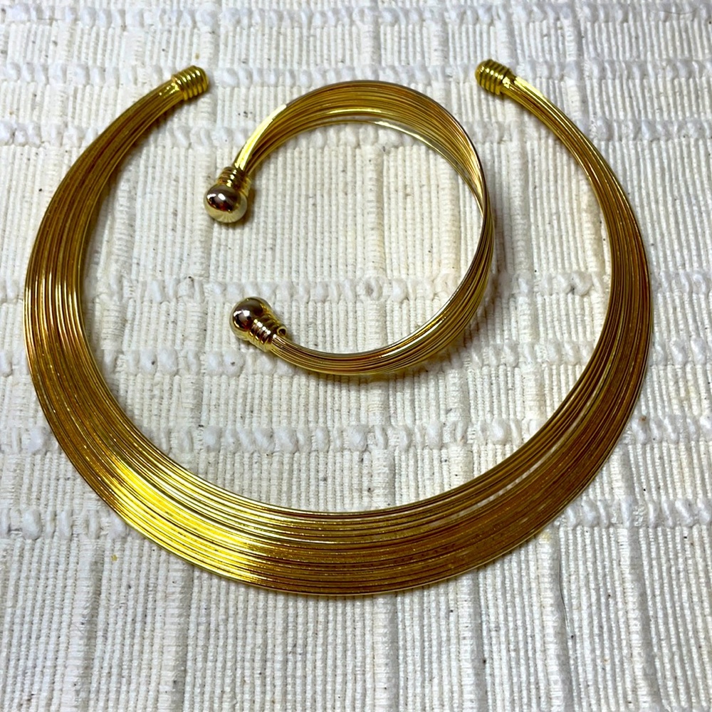 Goldstone Multi Band Collar Necklace and Bracelet